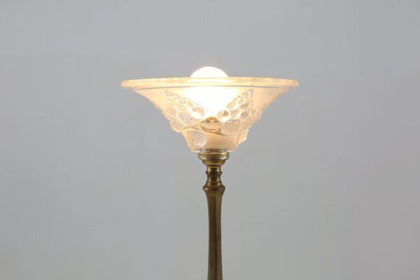 Art Nouveau Table Lamp With Brass And Marble Base And Glass Shade, 1920s photo for sale