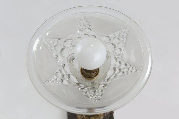 Art Nouveau Table Lamp With Brass And Marble Base And Glass Shade, 1920s photo vinterior