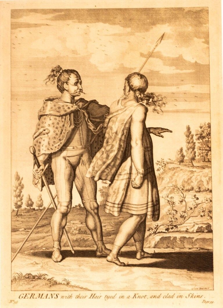 Germans With Their Hair Tied In A Knot Antique 18th Century Engraving