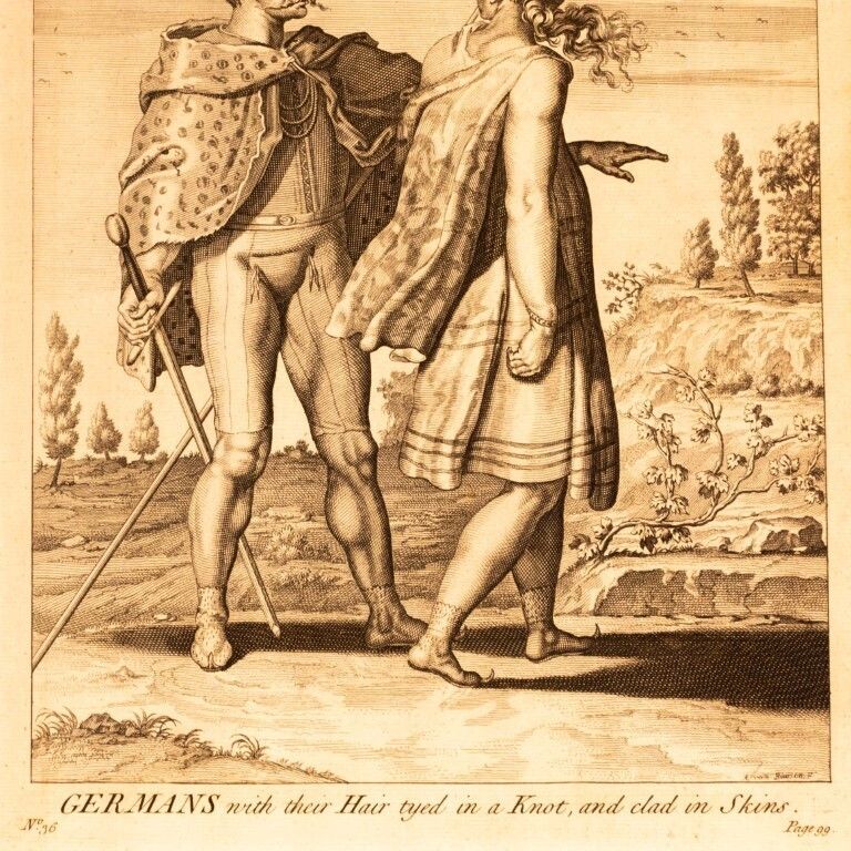 Germans With Their Hair Tied In A Knot Antique 18th Century Engraving photo furniture