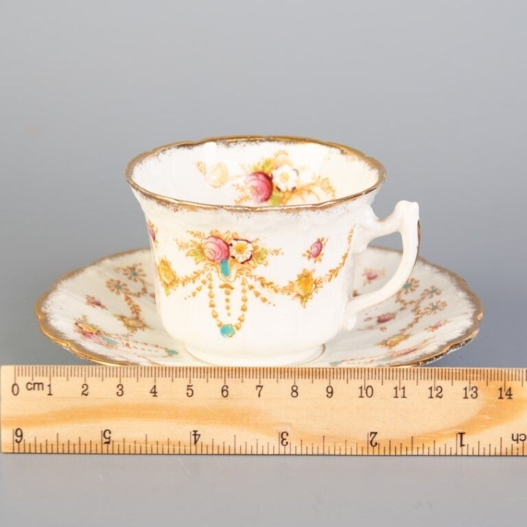 Antique Art Nouveau Bow Porcelain Ceramic Teacup & Saucer photo for sale