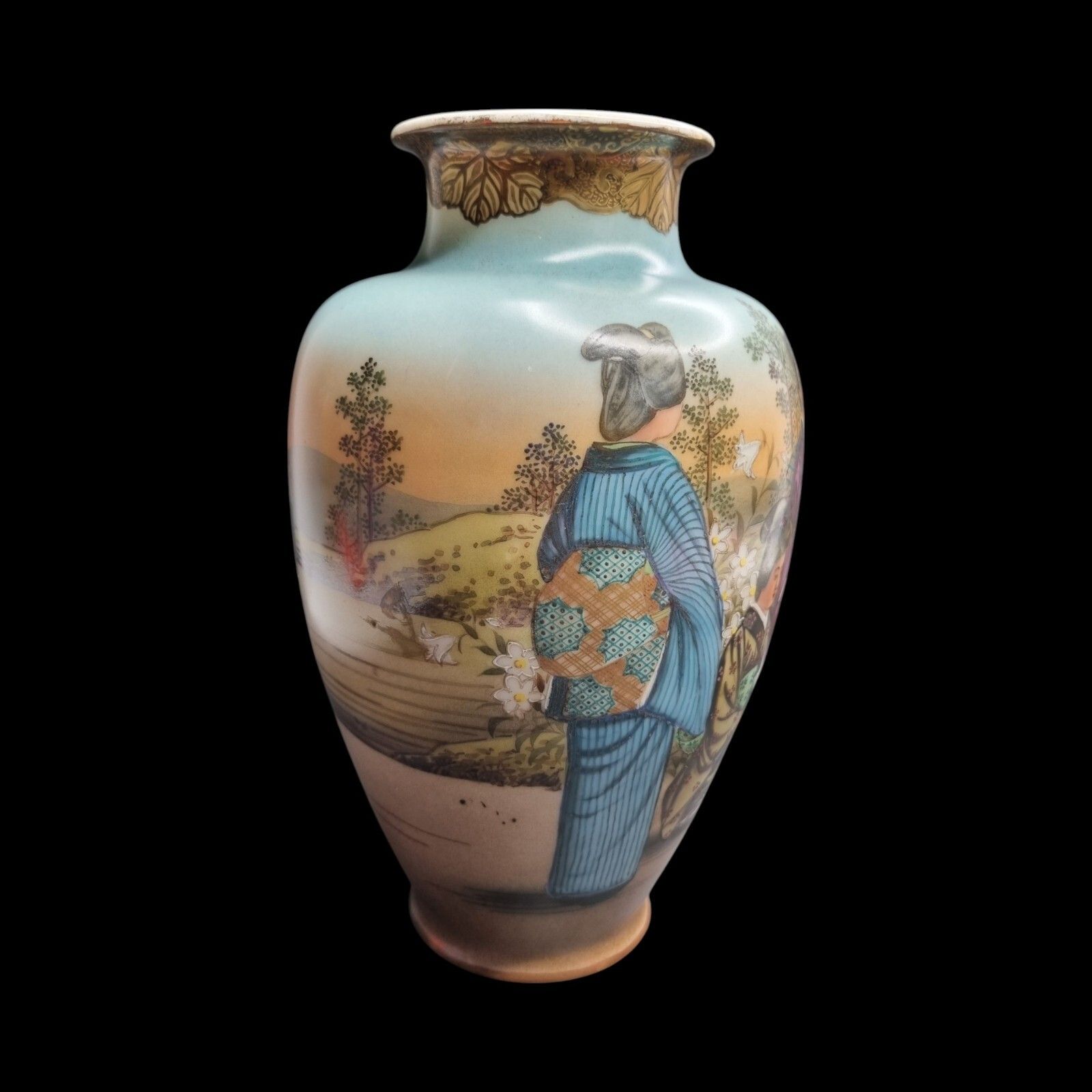 Japanese Satsuma Vase Porcelain Yuyaku 19th Century Hand Painted Geisha Meiji photo 250.0