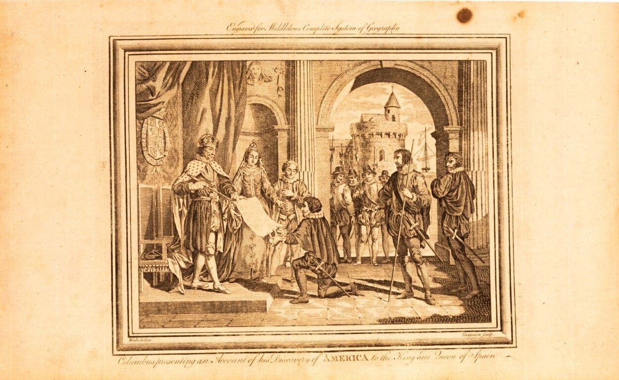 Christoper Columbus Presenting His Discovery To King And Queen Of Spain Engraving
