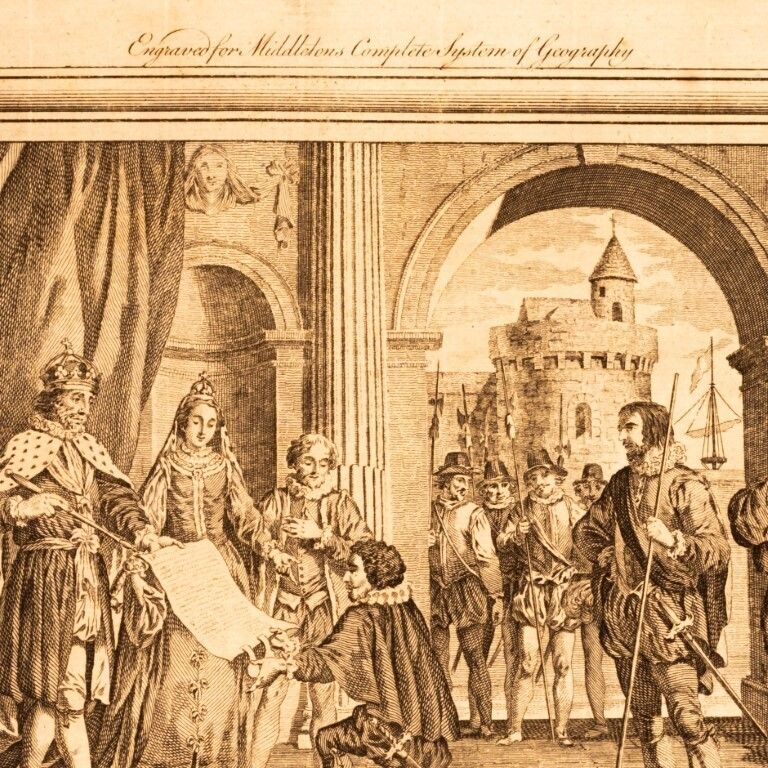 Christoper Columbus Presenting His Discovery To King And Queen Of Spain Engraving photo furniture