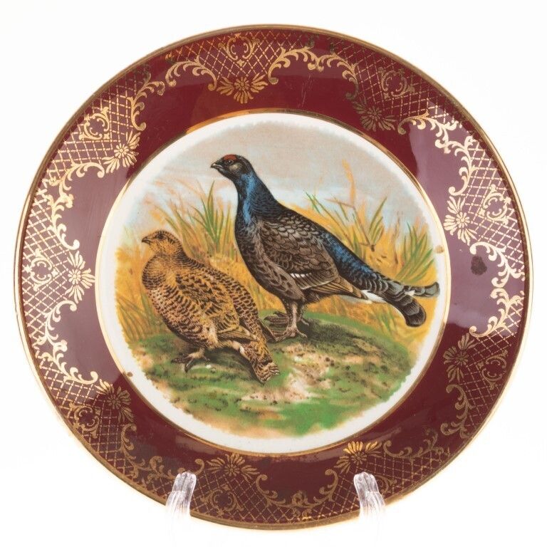 Royal Falcon Gilt Ironstone Ceramic Porcelain Game Hunting Birds Plate
