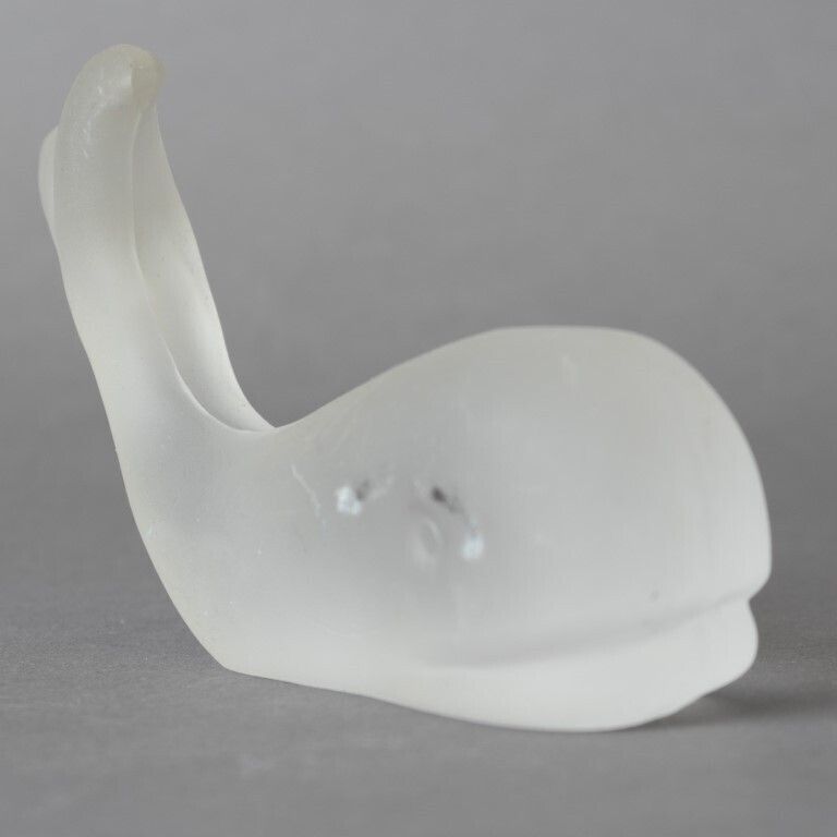 Mid Century Frosted Glass Whale Paperweight Figure