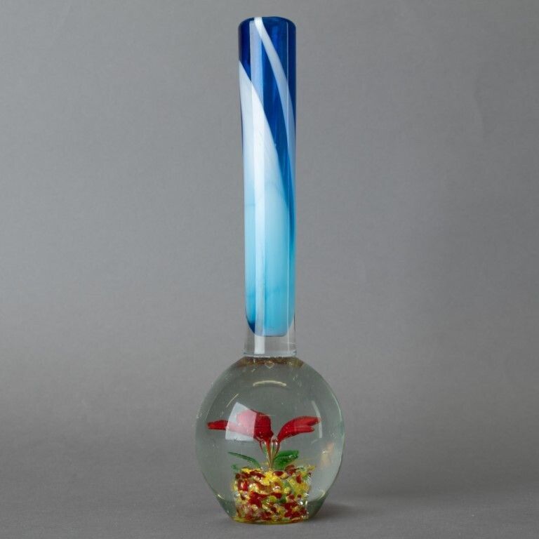 Murano Venetian Hand Blown Millefiori Glass Paperweight Bud Vase