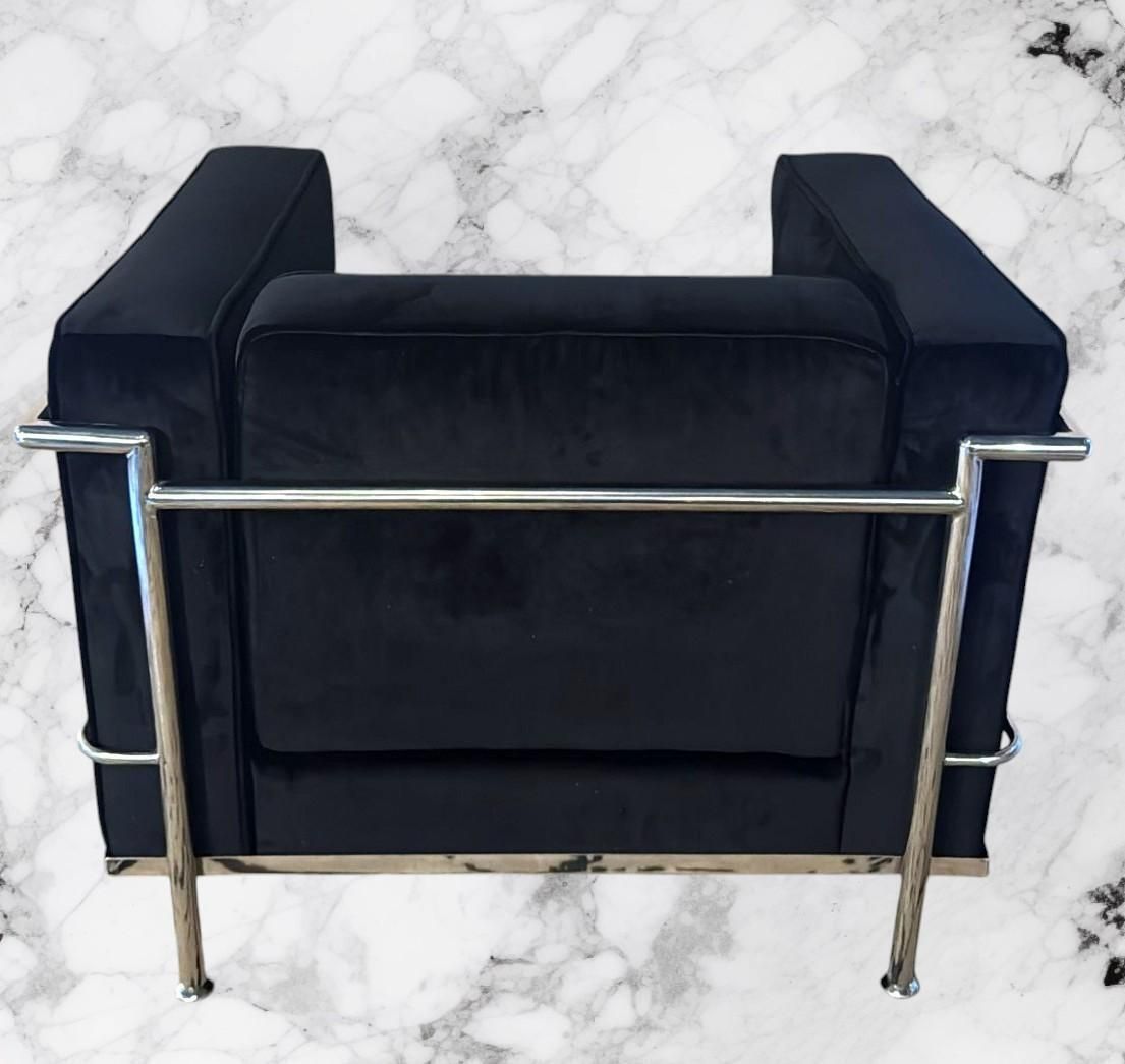 Furniture Le Corbusier Style Italian Armchair In Black Velvet With Stainless Steel Frame photo