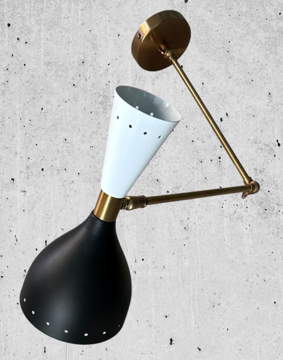 Stilnovo Style Pair Of Italian Brass And Painted Metal Wall Sconces photo vinterior