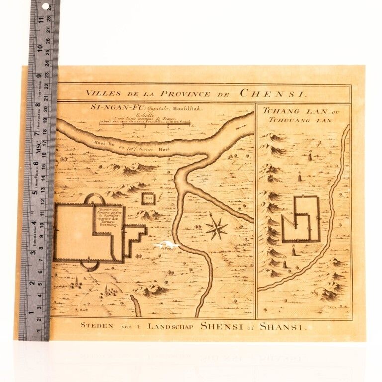 Antique 18th Century Engraving Map Depicting Cities In The Shaanxi Province Of China, By Jakob Van Schley, Ca. 1749 photo for sale