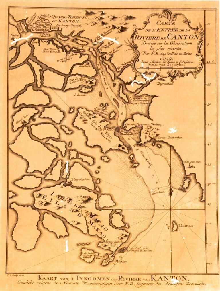 Antique 18th Century Engraving Titled “Map Of The Entrance To The Canton River” By Jacques Nicolas Bellin, Ca. 1750