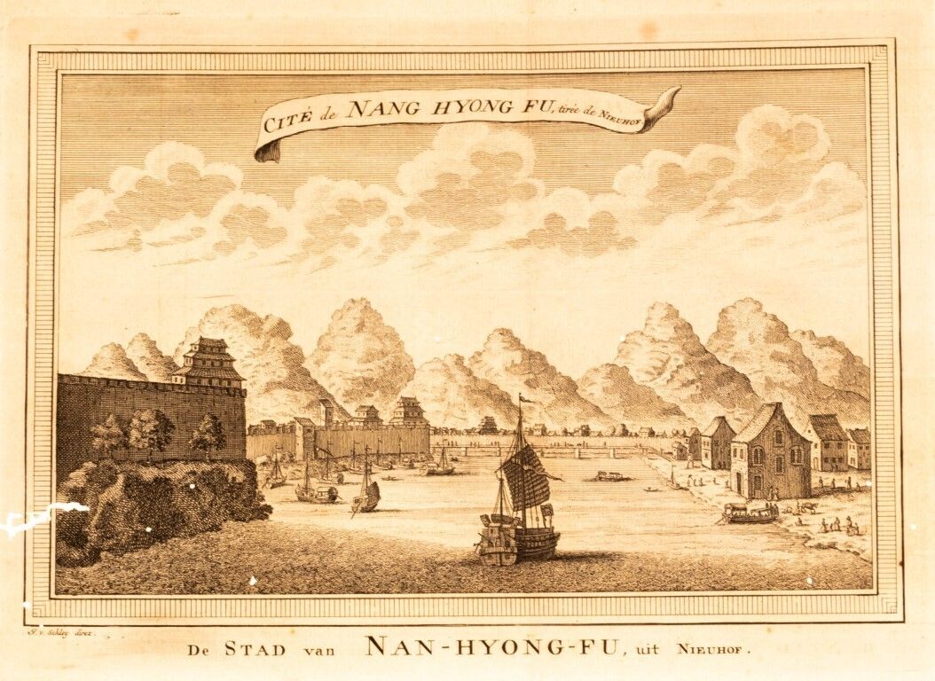 Antique 18th Century Engraving Titled “City Of Nanxiong” By Jakob Van Der Sclhey, After Johan Nieuhof