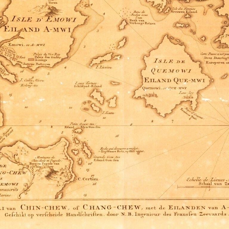 Antique 18th Century Jacques Bellin Engraving Titled “Map Of The Bay Of Chin Chew With The Islands Of A Mwi And Que” photo furniture