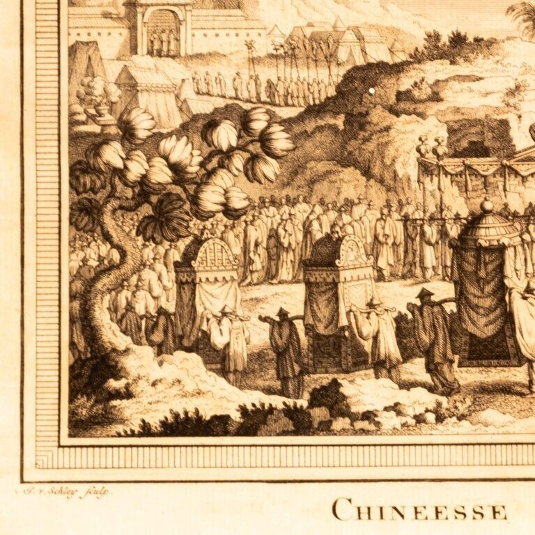 Antique 18th Century Engraving Titled “Chinese Funeral” By Jakob Van Der Schley After A Drawing By Du Halde photo furniture