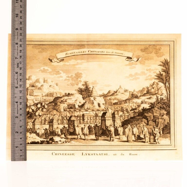 Antique 18th Century Engraving Titled “Chinese Funeral” By Jakob Van Der Schley After A Drawing By Du Halde photo for sale