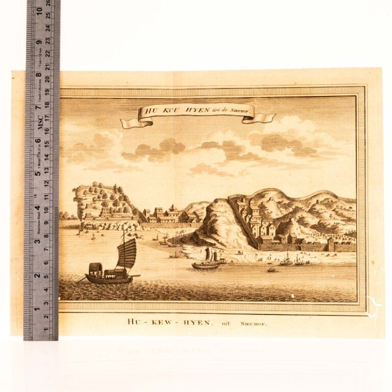 Antique 18th Century Engraving Depicting A Town View Of Hukou, Jiangxi, On The Yangtze River By Jakob Van Der Schley photo for sale