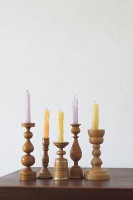 Scandinavian Wooden Candleholders, Set Of 5 photo for sale