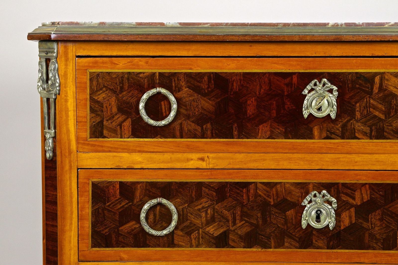 photo furniture 19th Century Marquetry Chest Of Drawers, Transitional Style, France Ca. 1870