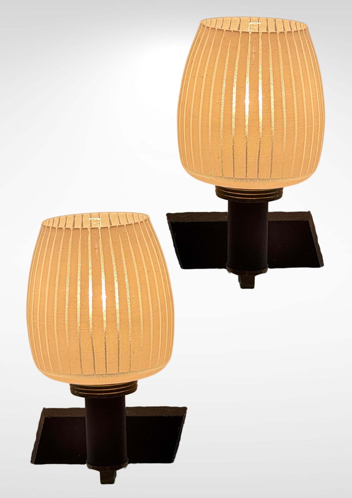 Pair Of Mid Century Italian Frosted Glass And Brass Wall Sconces photo furniture