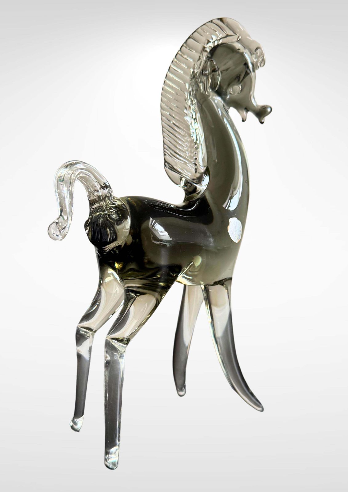 Mid Century Murano Glass Horse By Seguso With Silver Foil Label photo furniture