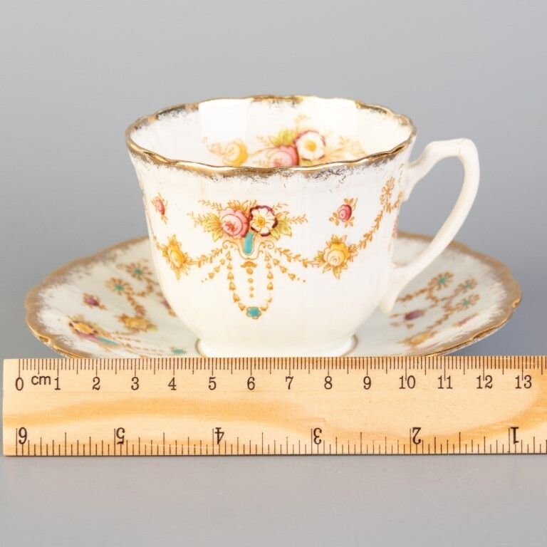 Antique Art Nouveau Bow Porcelain Ceramic Teacup & Saucer photo for sale