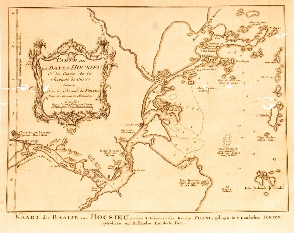 Antique 18th Century Engraving Titled “Map Of The Huchou Bay” By Jakob Van Schley