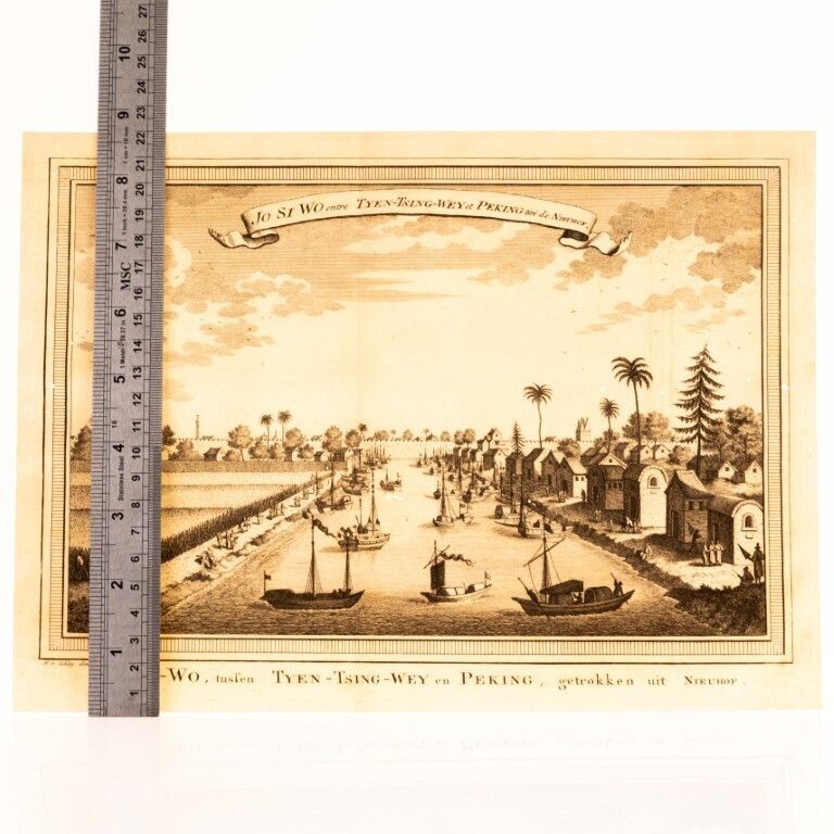 Antique 18th Century J. Van Schley Engraving Depicting A Waterside View Along The Haihe River Between Tianjin & Beijing photo for sale