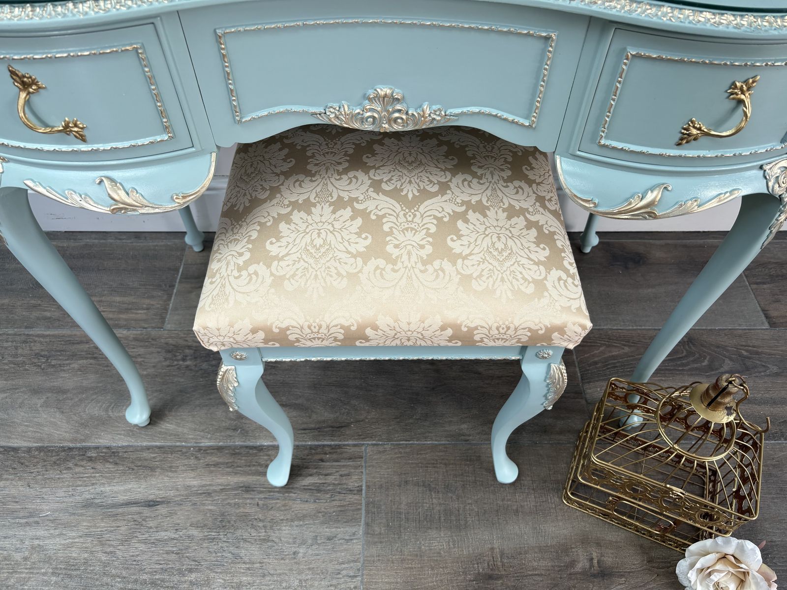 Blue Louis Dressing Table With Mirror And Stool photo 995.0
