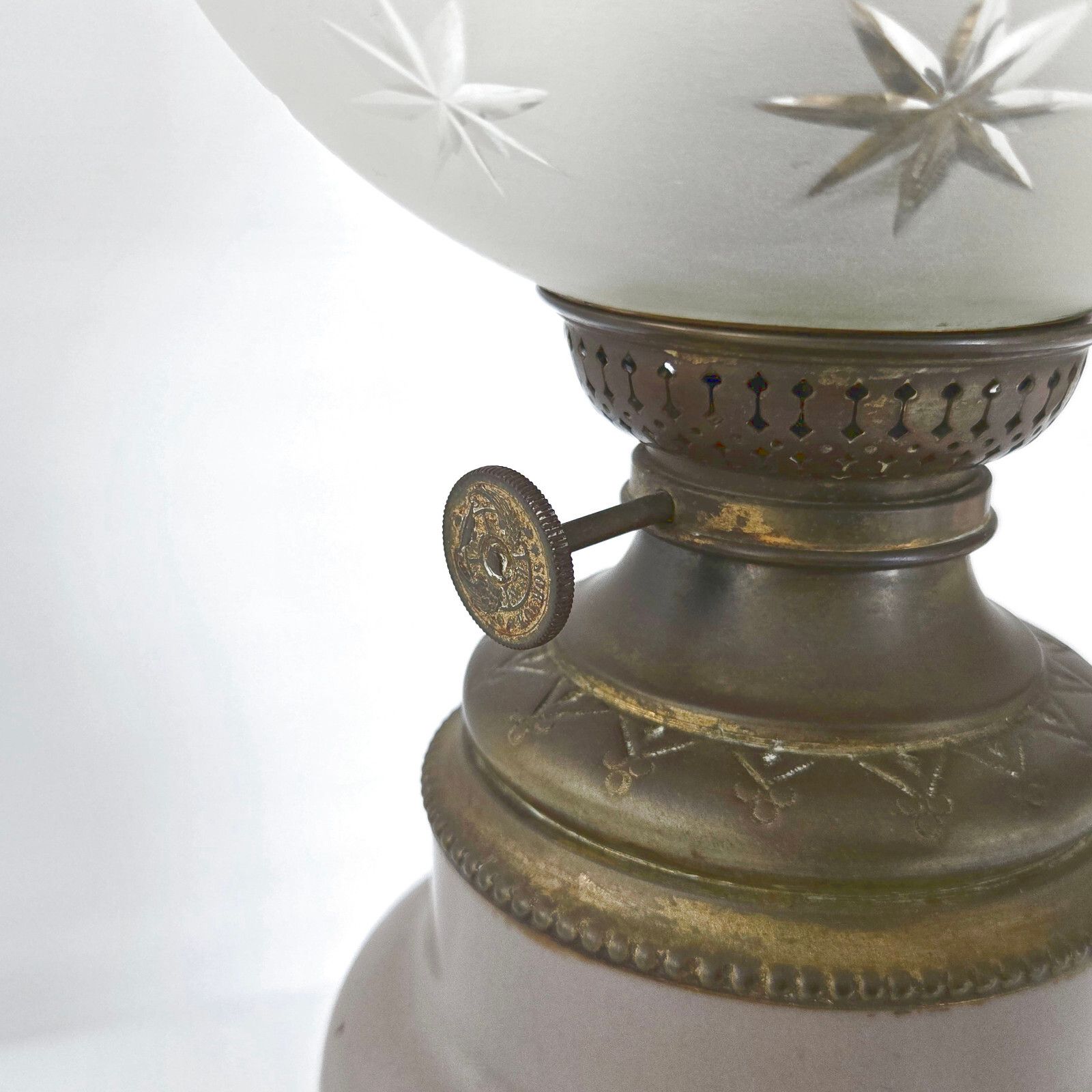 Antique Electrified Oil Lamp Late 19th Century Bronze Ceramic & Glass photo buy