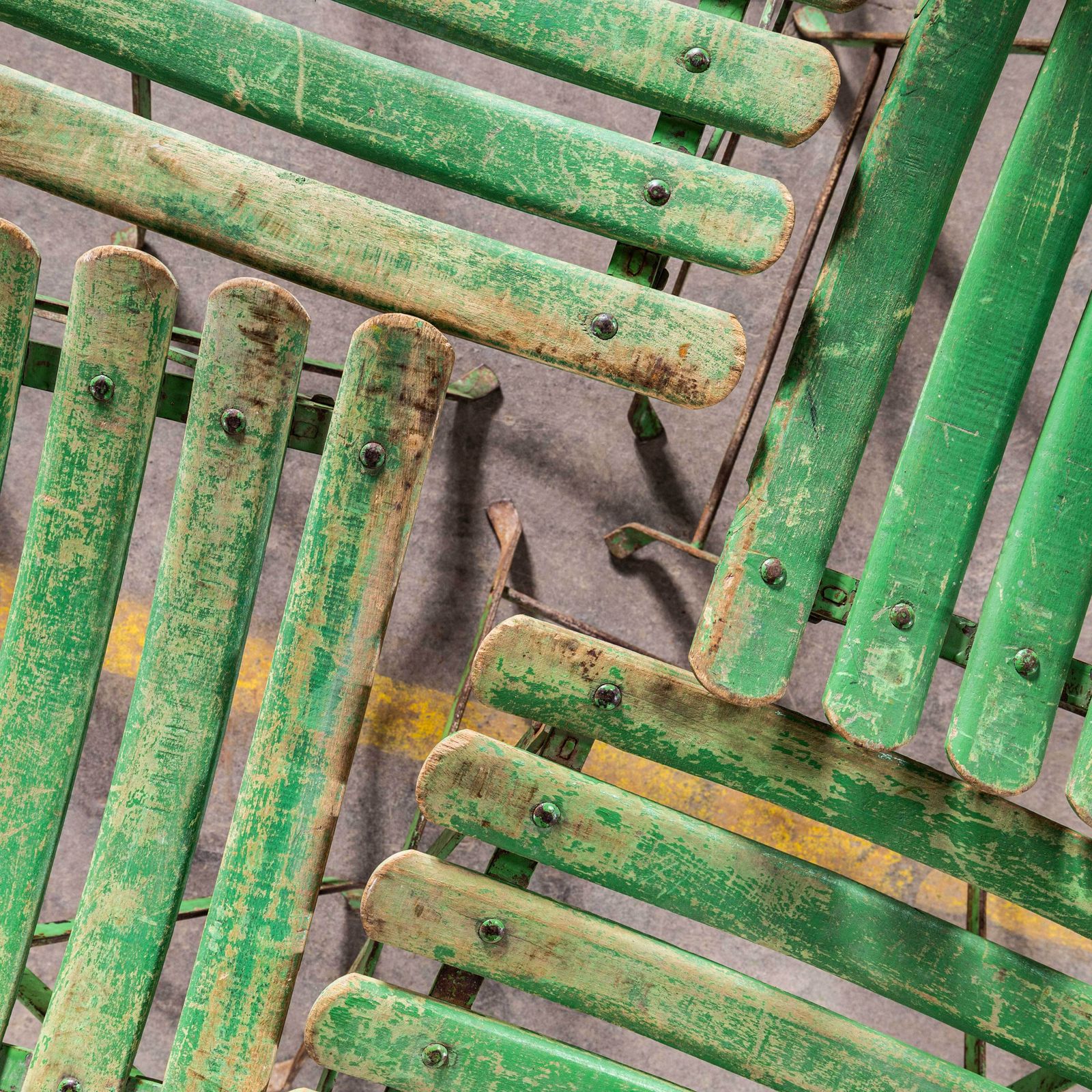 1950's Slatted Green French Outdoor Folding Chairs   Set Of Four photo vinterior