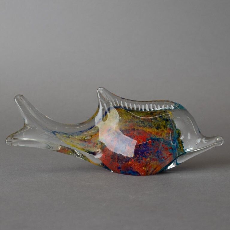 Mid Century Murano Venetian Hand Blown Glass Dolphin Paperweight Figure
