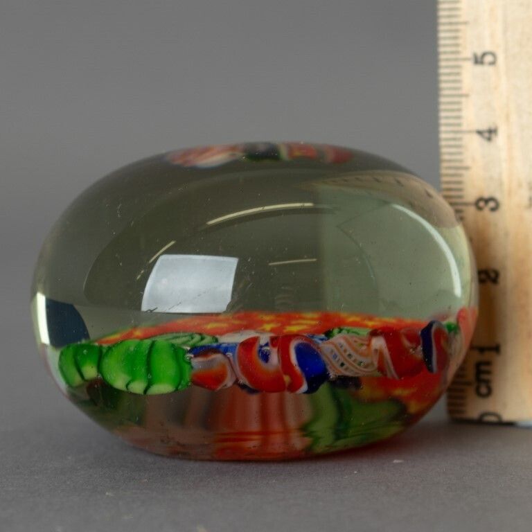 Mid Century Murano Venetian Hand Blown Millefiori Glass Paperweight photo for sale