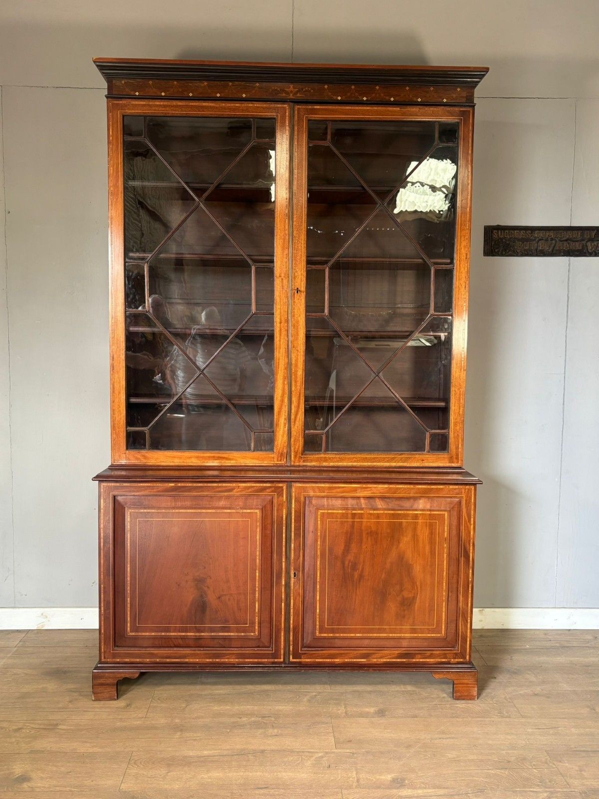 Inlaid Mahogany Astragal Glazed Cupboard Bookcase