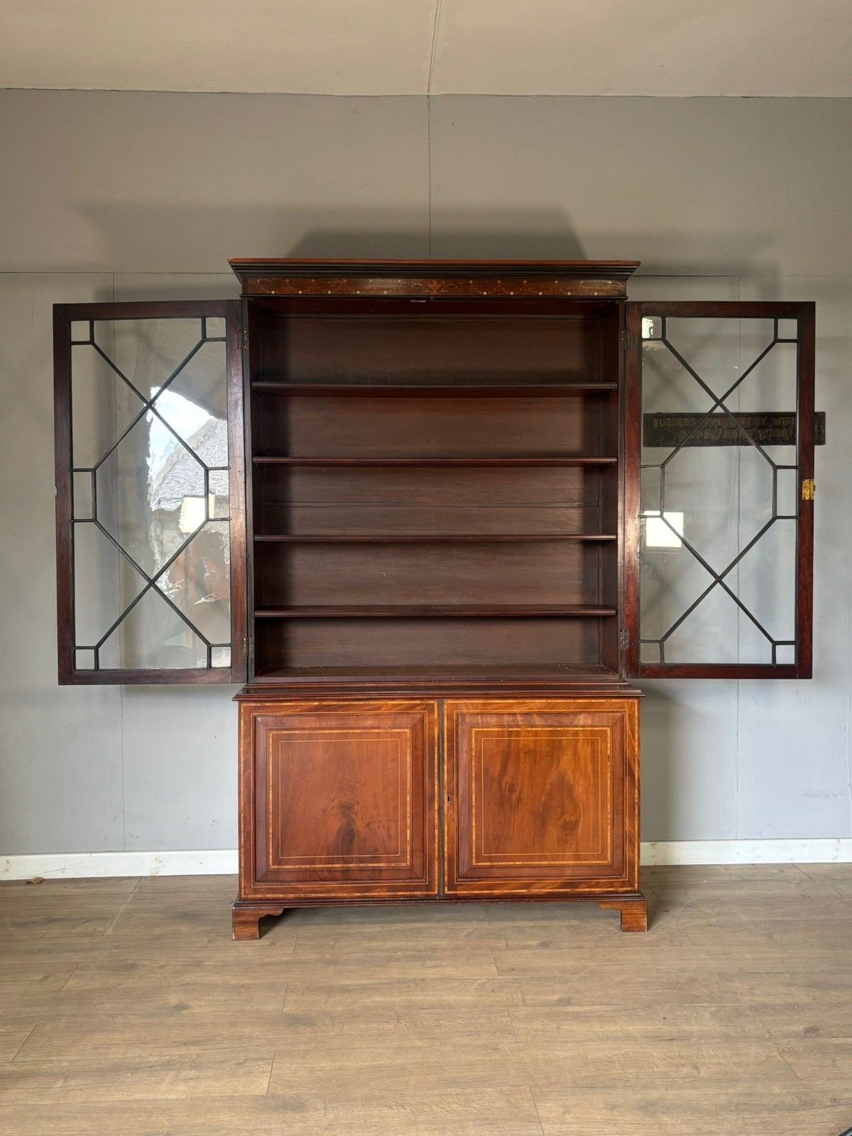 Inlaid Mahogany Astragal Glazed Cupboard Bookcase photo vintage