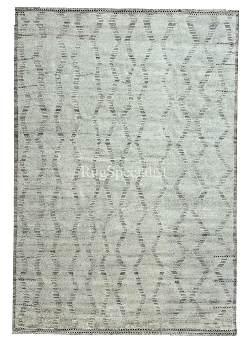 305x427 Cm Hand Knotted Moroccan Style Area Rug. 100% Natural Wool. Vintage Oversize Carpet 10x14 Ft