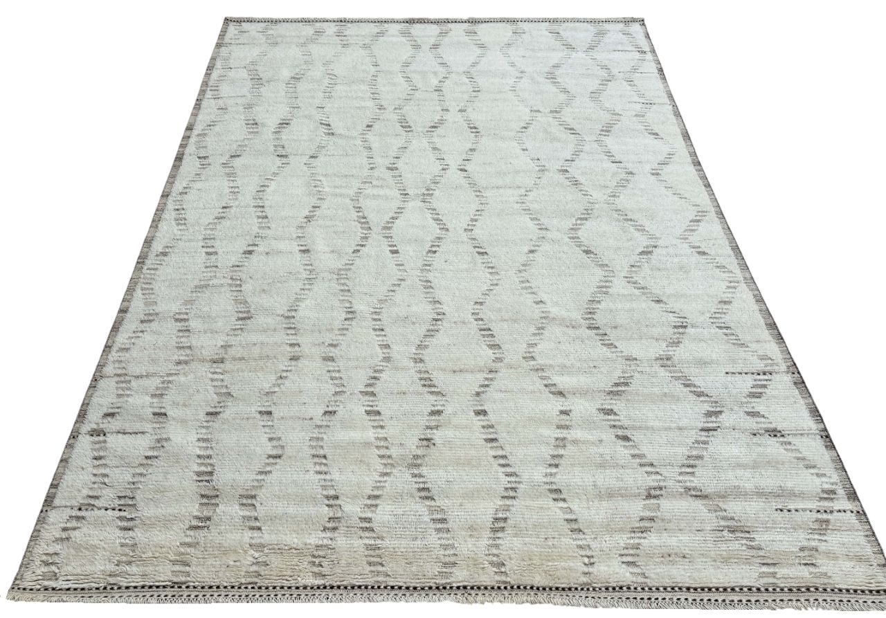 305x427 Cm Hand Knotted Moroccan Style Area Rug. 100% Natural Wool. Vintage Oversize Carpet 10x14 Ft photo Textiles