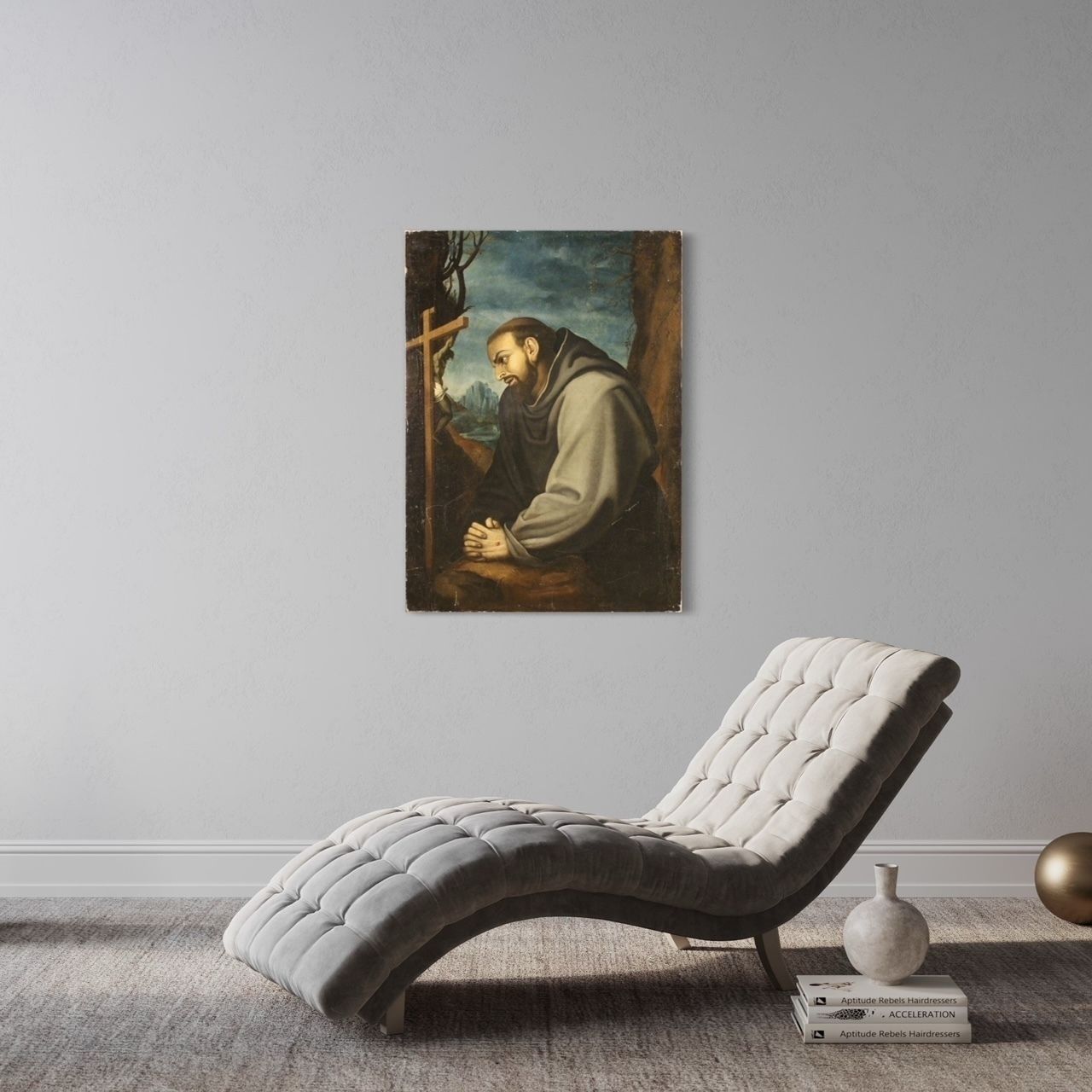 Antique Italian Religious Painting Saint Francis From 18th Century photo furniture