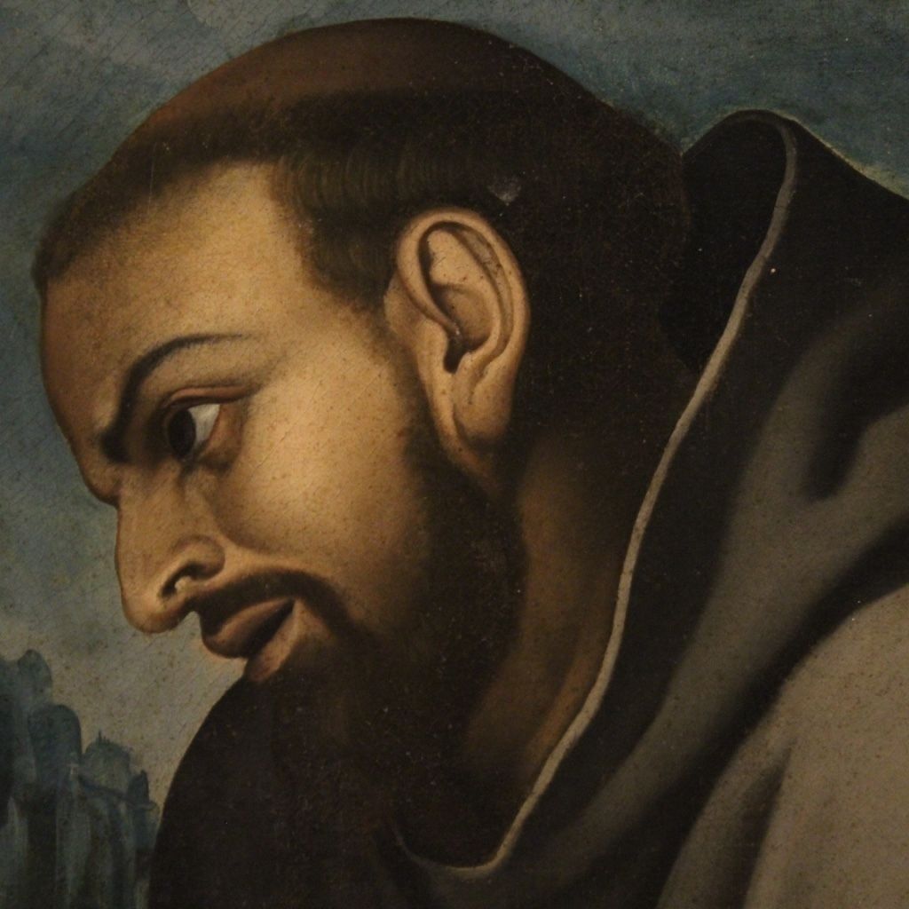 Art Antique Italian Religious Painting Saint Francis From 18th Century photo