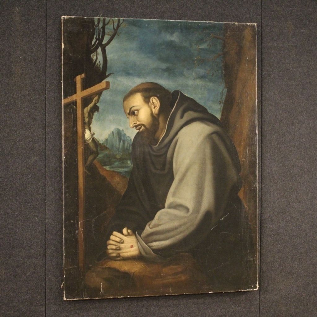 2300.0 Antique Italian Religious Painting Saint Francis From 18th Century photo
