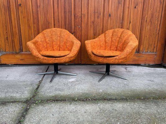 Mid Century Metal And Fabric Swivel Chairs, 1960s, Set Of 2