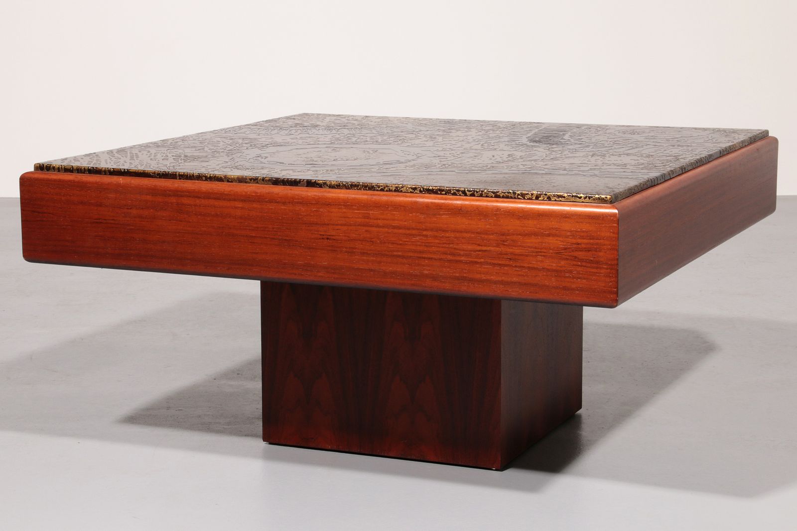 Brutalist Coffee Table With Copper Top And Wooden Base 1970 photo for sale