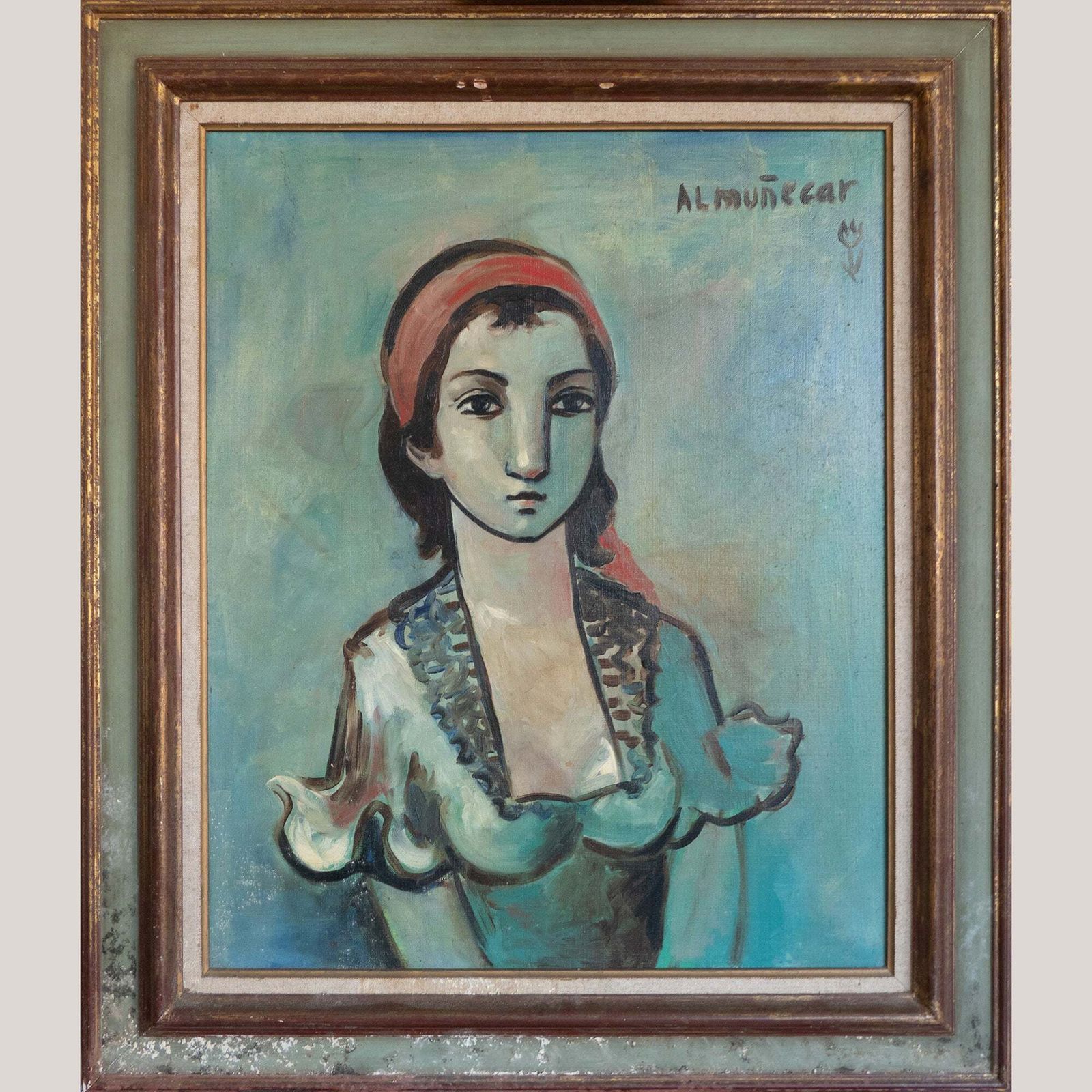 Set Van Vier Mid Century Portretten – Gesigneerd "Almuñecar," Olieverf Op Doek photo for sale