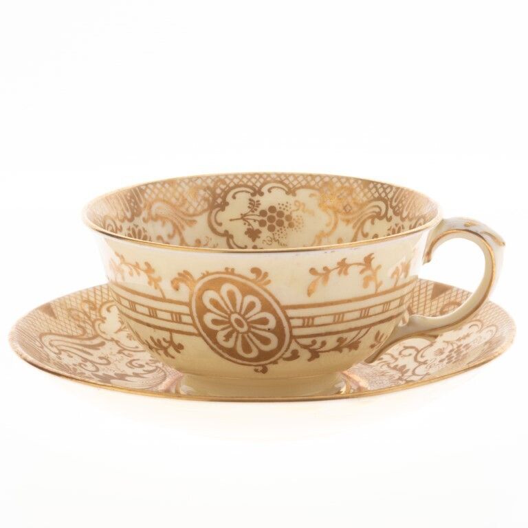 Five Antique Crown Staffordshire Gilt Porcelain Teacups photo furniture