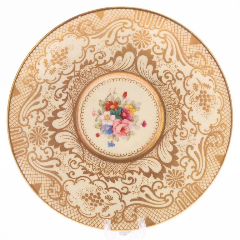 Five Antique Crown Staffordshire Gilt Porcelain Teacups photo for sale