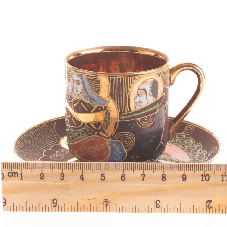 Japanese Satsuma Enamel Painted Teacup With Saucer photo for sale