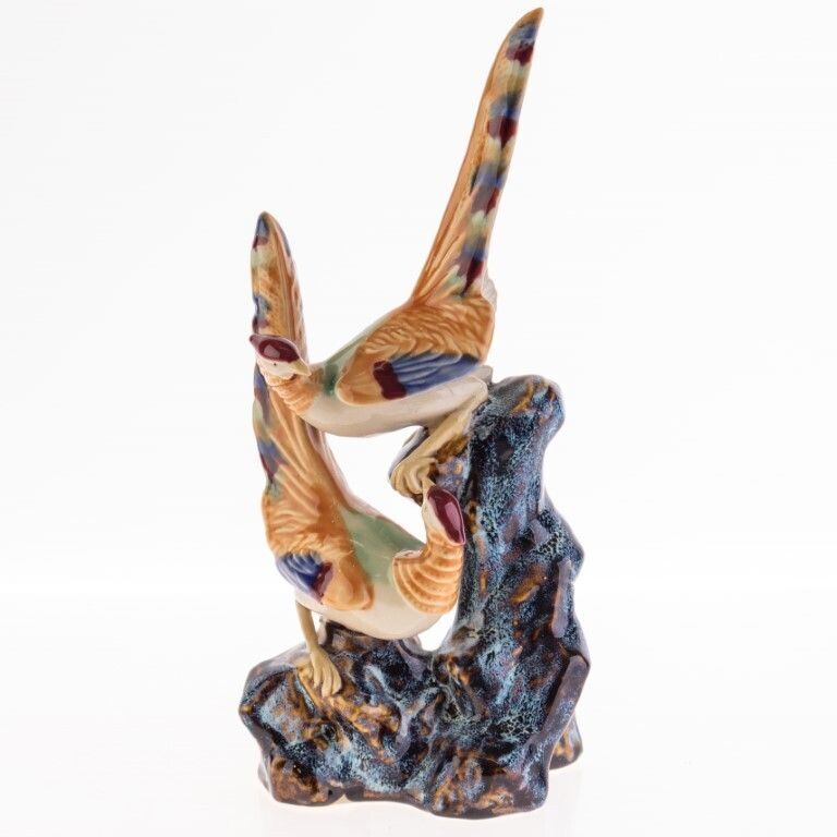 Chinese Glazed Oriental Birds Porcelain Sculpture