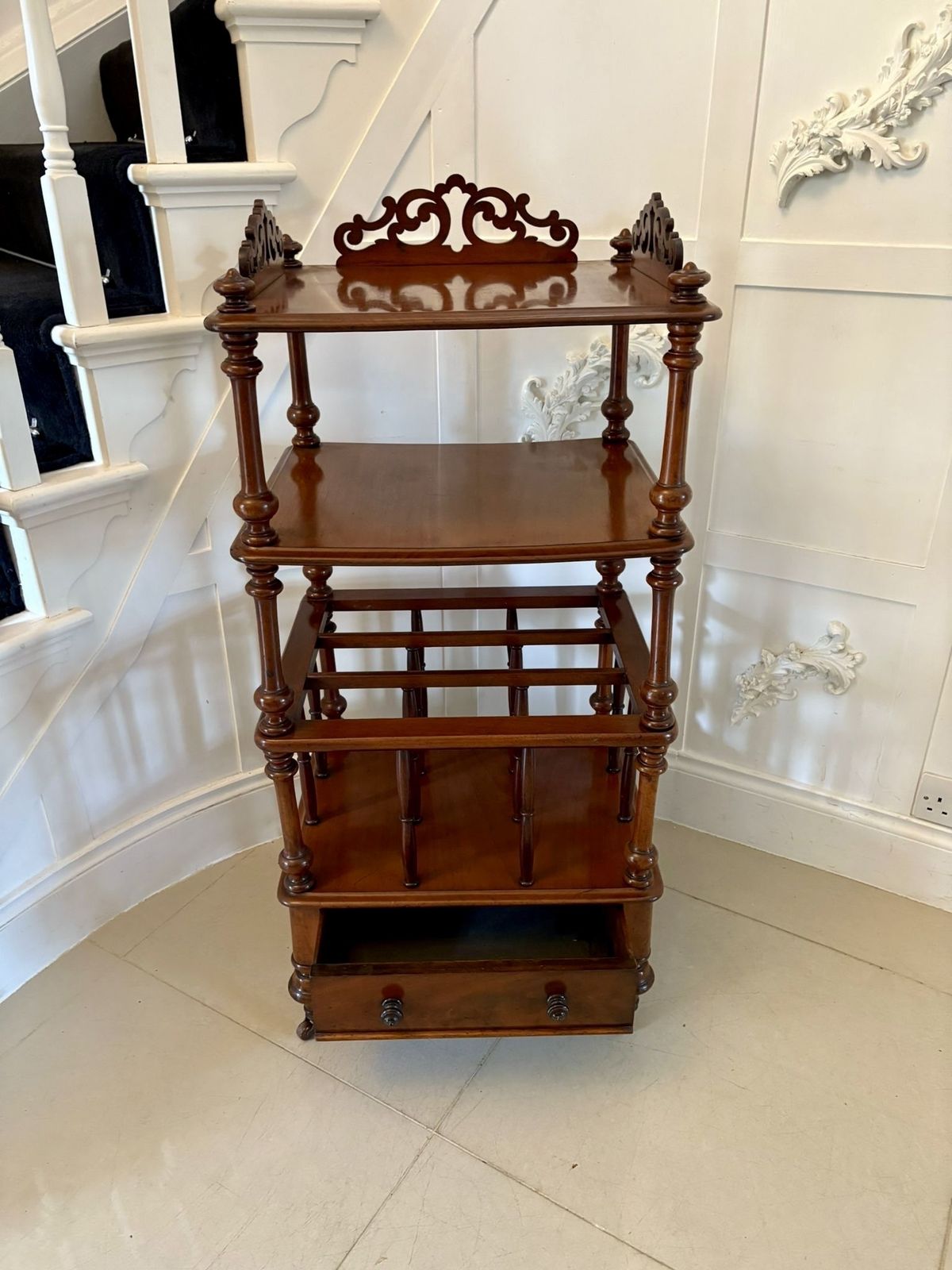photo for sale Antique 19th Century Quality Mahogany Free Standing Canterbury Whatnot