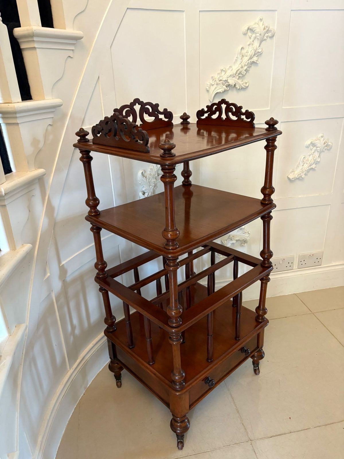 Antique 19th Century Quality Mahogany Free Standing Canterbury Whatnot
