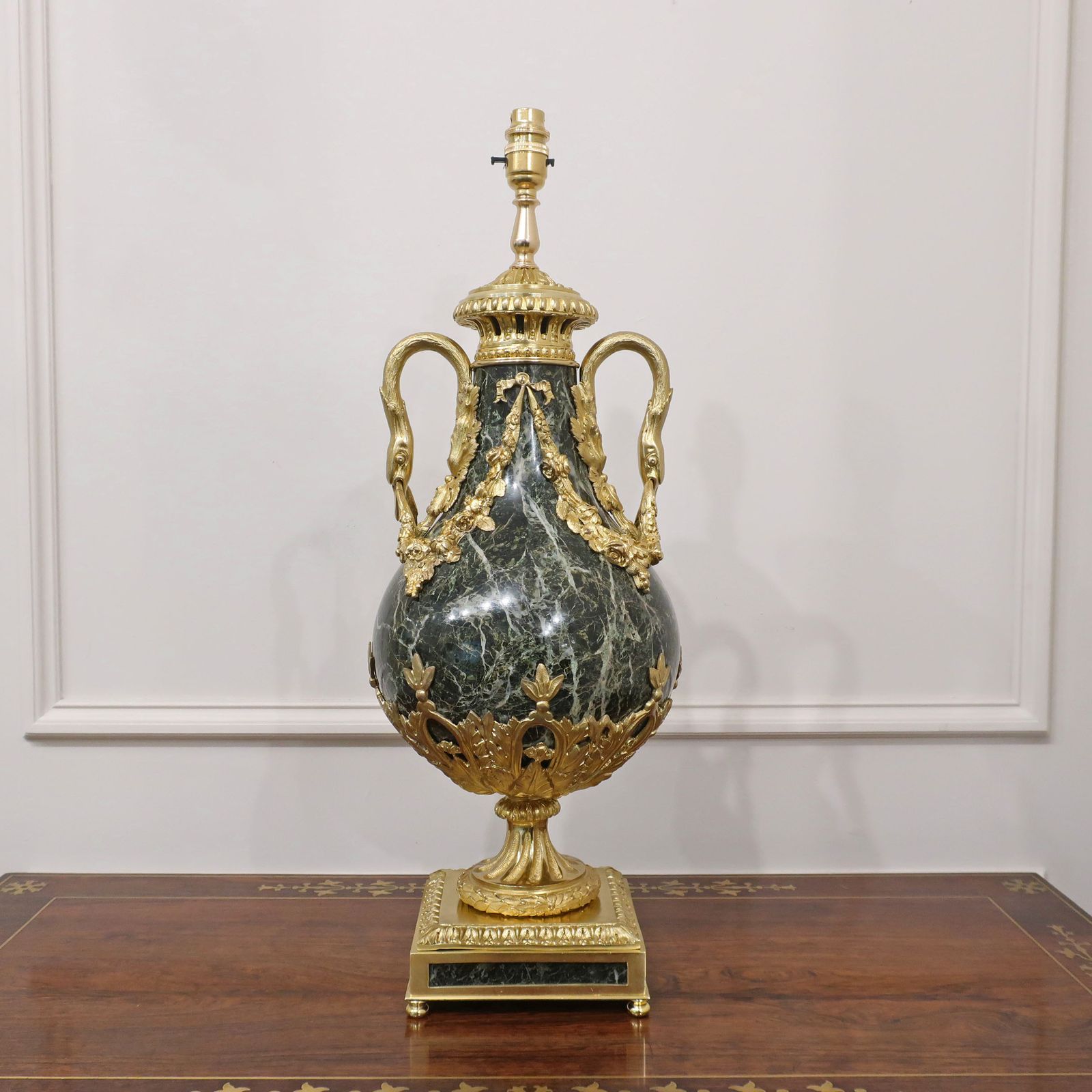 Pair Of French Louis XVI Style Marble & Gilt Bronze Table Lamps photo for sale