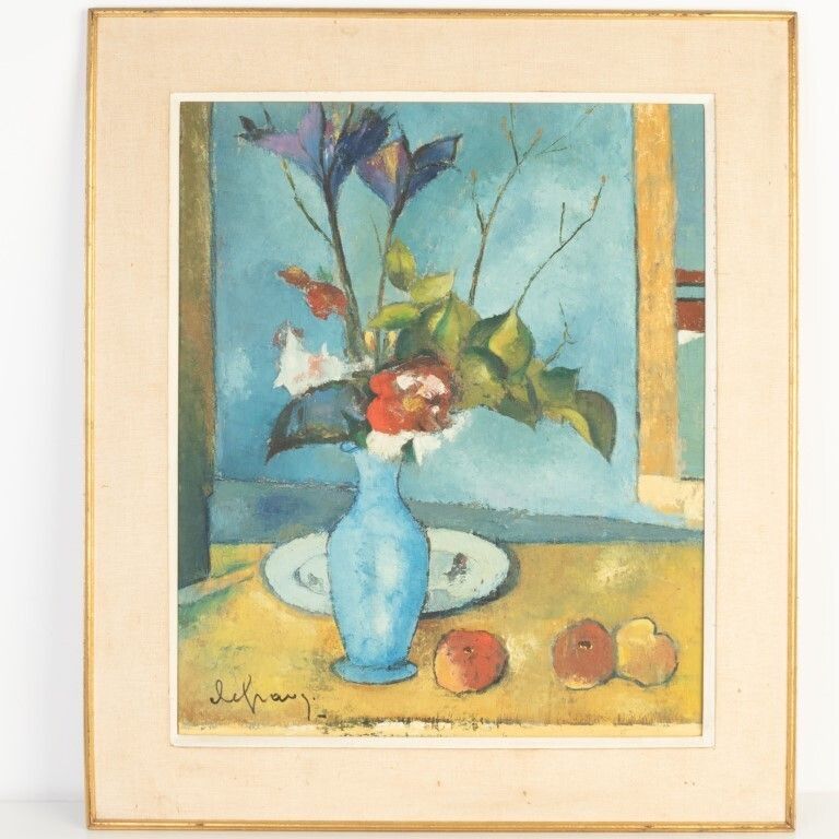 “Blue Vase” Still Life Oil Painting On Panel After Paul Cezanne